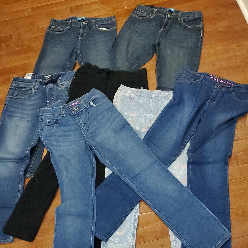 Bundle 7 Size 14 Girls Assorted Blue and Black Jeans Collection